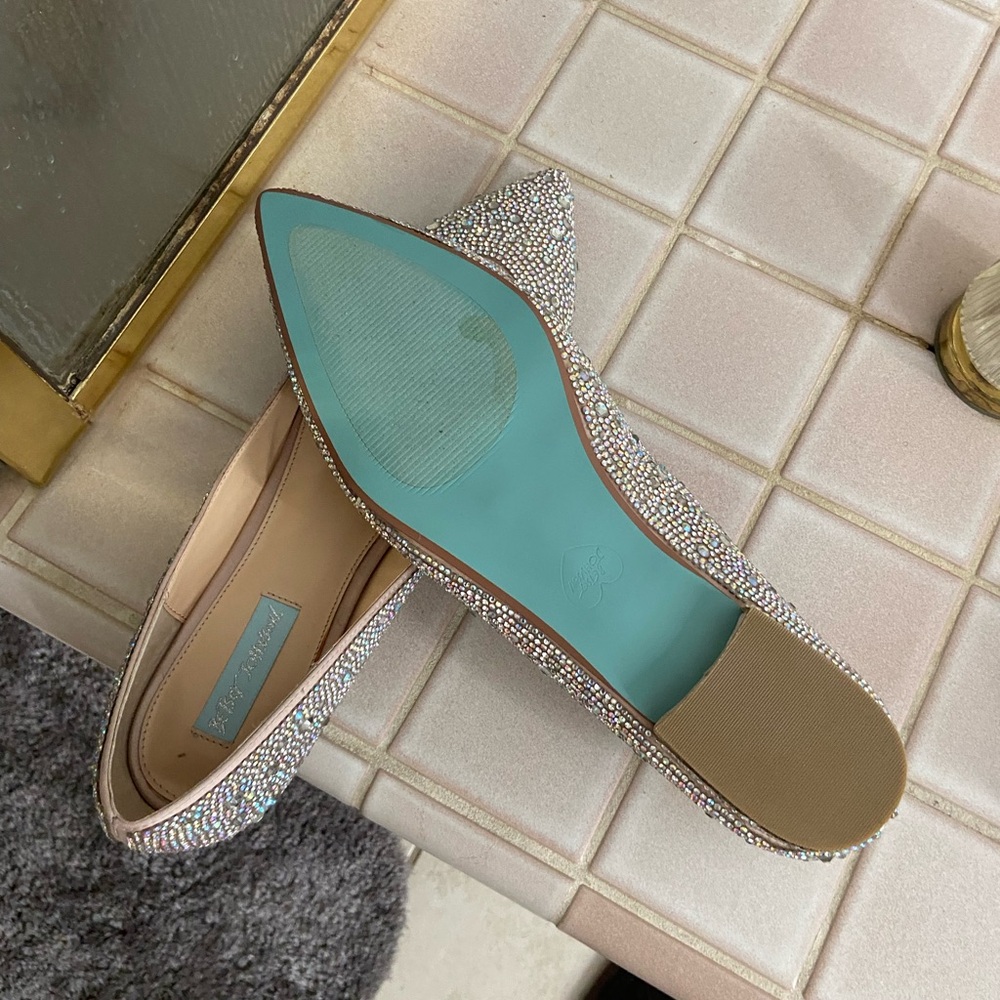 Betsey Johnson Silver Crystal Flats